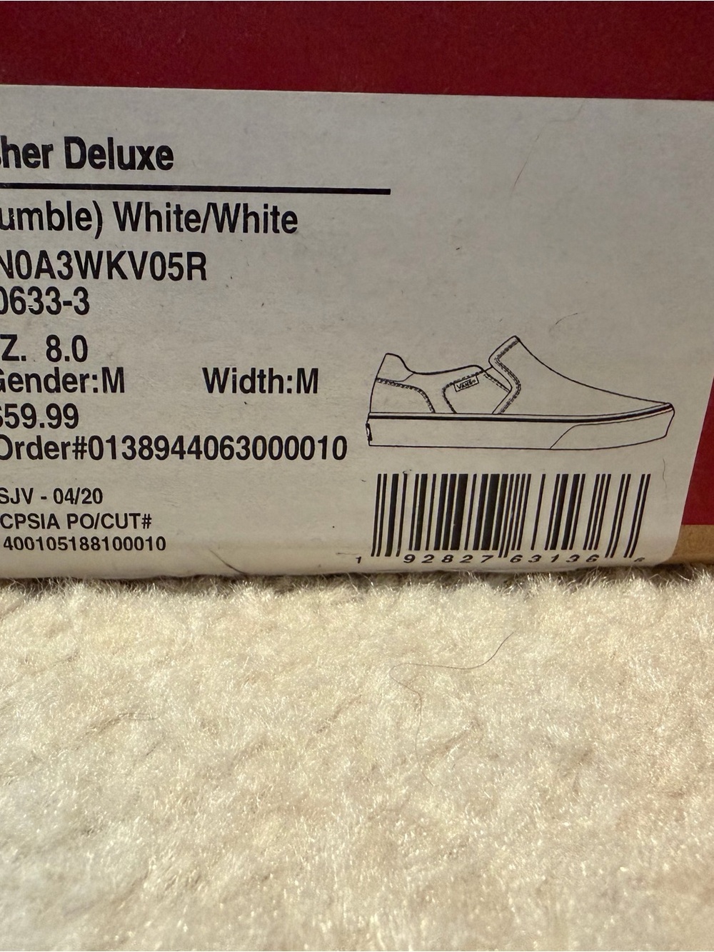 Vans White/Red Slip-On Box Label - Picture 2 of 5